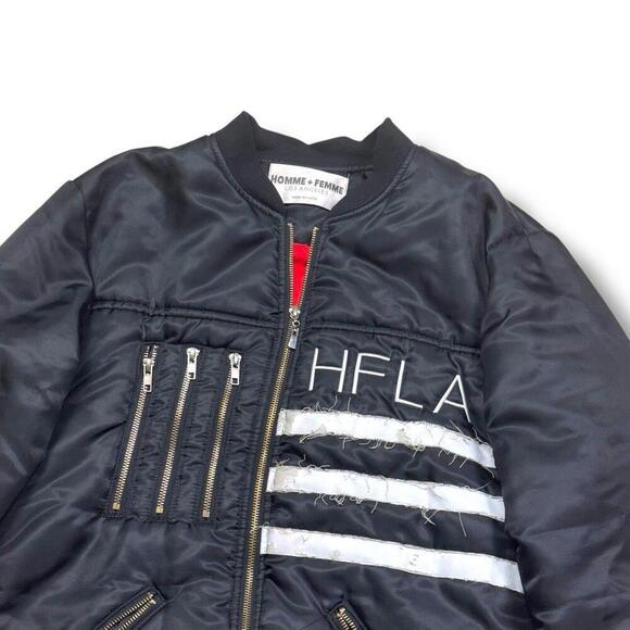 Homme Femme LA Bomber Jacket Black Streetwear Zip-Up HFLA Embroidered S Japan - Picture 3 of 13